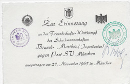 BDR 1963 Schach Branik Maribor Post SV München Mit Unterschrift - Altri & Non Classificati