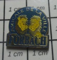 316A Pin's Pins / Beau Et Rare : ASSOCIATIONS / AMICALE DE LA VILLE DE FORBACH DEUX LIONS JAUNES - Associazioni