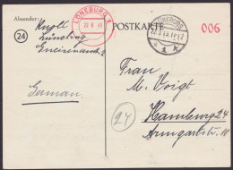 Lüneburg 1: Bedarfskarte, Apt. Absenderfreistempel, 22.8.45 - Briefe U. Dokumente