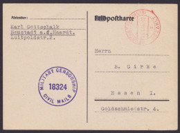 Neustadt/Haardt: Bedarfskarte, O, Roter K2 "bezahlt", Zensur - Lettres & Documents