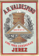 00054 "VINO PARA CONSAGRAR - A.R. VALDESPINO - SACRISTIA - JEREZ"  ETICH RELIGIOSA - Religious