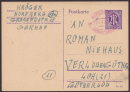 Nürnberg: P903, O, Bedarf, Rotes Oval "Gebühr Bezahlt", Handschr. "6", 17.4.46, Urkarte Plattenfehler II - Lettres & Documents