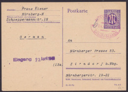 Nürnberg: P903, O, Bedarf, Rotes Oval "Gebühr Bezahlt", Handschr. "6", 17.4.46 - Cartas & Documentos