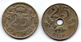 SPAIN, Set Of Two Coins 25 Centimes, Copper-Nickel, Year 1925, 1927, KM # 740, 742 - Other & Unclassified