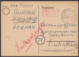 Oberhausen: Bedarfskarte, O, Roter Ra "Gebühr Bezahlt", 14.8.45 - Lettres & Documents