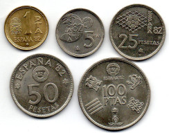 SPAIN, Set Of Five Coins 1, 5, 25, 50, 100 Pesetas, Copper-Nickel, Alum-Bronze, Year 1980, KM # 816, 817, 818, 819, 820 - Andere & Zonder Classificatie