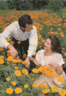 CPM . COUPLE AU MILLIEU D'UN CHAMPS DE FLEURS .  CARTE ECRITE AU VERSO - Couples