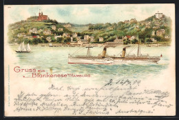 Lithographie Blankenese B. Hamburg, Ortsansicht Mit Dampfer  - Blankenese