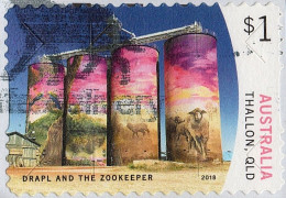 AUSTRALIA 2018 $1 Multicoloured, Silo Art-Draper & The Zookeeper, Thallon Queensland Die-Cut Self Adhesive FU - Usati