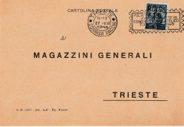 CARTOLINA POSTALE TRIESTE ANNULLO TARGHETTA 1948 CONGRESSO FILATELICO - Marcofilie