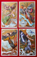 4 Chromos Art Nouveau.Femmes Papillon Chicorée "A La Belle Jardinière", C. Beriot, Lille - Thee & Koffie