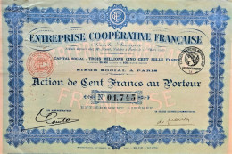 Entreprise Coopérative Française - Paris - Action De 100 Francs Au Porteur - Other & Unclassified