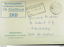 Fern-Brief Mit ZKD-Kastenstempel "Bezirksinspektion Gesundheitsschutz In Den Betrieben 75 COTTBUS" 7.1.69 Nach Rietschen - Central Mail Service