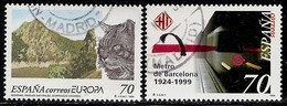 1999-ED. 3628 Y 3629 - 2 SERIES COMPLETAS-TEMA EUROPA.MONTFRAGÜE.GATO MONTÉS Y METRO DE BARCELONA-USADO - Usados