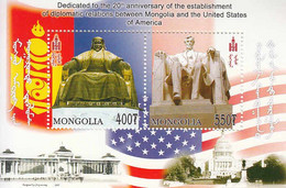 2007 Mongolia Links With USA Genghis Khan Lincoln Memorial Flags  Souvenir Sheet  MNH - Mongolia