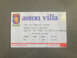 Aston Villa V Oldham Athletic 1992-93 Match Ticket - Match Tickets