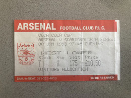 Arsenal V Scarborough 1992-93 Match Ticket - Match Tickets