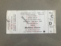 Bradford City V Halifax Town 1981-82 Match Ticket - Tickets D'entrée