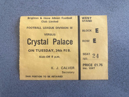 Brighton & Hove Albion V Crystal Palace 1975-76 Match Ticket - Tickets D'entrée
