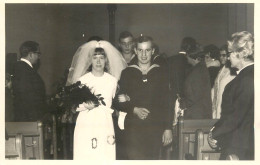 Family Social History Marriage Wedding Souvenir Photo Bride Groom Navy Suit Uniform - Marriages