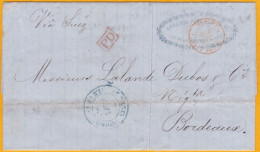 1862 - Enveloppe Pliée De Saint Denis, île De La Réunion Vers Bordeaux - Via Le Canal De Suez - Col. Fr. 1 - Suez - PD - Cartas & Documentos