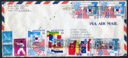 1975 Korea Seoul Flags (front & Back) Airmail Cover - Arnham Netherlands. Canada Turkey, United Nations, Belgium USA - Corée Du Sud