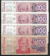 ARGENTINE . LOT DE QUATRE BILLETS DE 100 AUSTRALES . - Argentinien