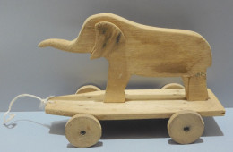 -JOUET ANCIEN ELEPHANT BOIS ARTISANAL COLLECTION ART POPULAIRE Michel Dessous  E - Jouets Anciens