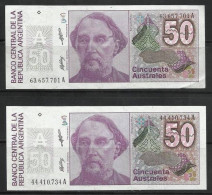 ARGENTINE . LOT DE DEUX BILLETS DE 50 AUSTRALES . - Argentine