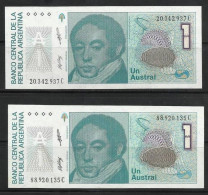 ARGENTINE . LOT DE DEUX BILLETS DE 1 AUSTRAL . - Argentina