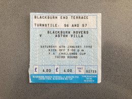 Blackburn Rovers V Aston Villa 1989-90 Match Ticket - Eintrittskarten