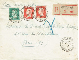 Tarifs Postaux France Du 16-07-1925 (15) Pasteur N° 171 15 C. + Pasteur N° 175 45 C.x 2  Lettre Recommandée 1er échelon - 1922-26 Pasteur