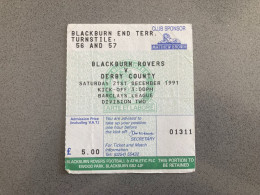 Blackburn Rovers V Derby County 1991-92 Match Ticket - Tickets D'entrée