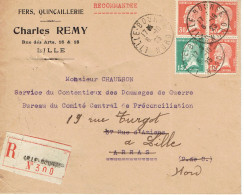 Tarifs Postaux France Du 16-07-1925 (17) Pasteur N° 173 30 C.x 3 + Pasteur N° 171 15 C. Lettre Recommandée 1er échelon 0 - 1922-26 Pasteur