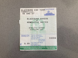 Blackburn Rovers V Newcastle United 1991-92 Match Ticket - Eintrittskarten