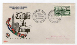 !!! ENVELOPPE 1ER JOUR CONSEIL DE L'EUROPE CACHET 1ER JOUR DE STRASBOURG - 1950-1959