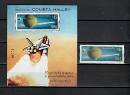 Chile 1985 Space, Halley's Comet Stamp + S/s MNH - Amérique Du Sud