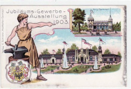 39016802 - Muehlhausen, Lithographie Der Jubilaeums - Gewerbe - Ausstellung 1903.  Ein Schmied Burg - Restaurant, Ein G - Muehlhausen