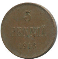 5 PENNIA 1916 FINLANDIA FINLAND Moneda RUSIA RUSSIA EMPIRE #AB171.5.E.A - Finlandia
