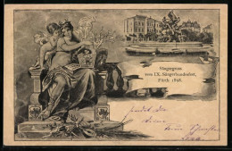 AK Ganzsache Bayern PP7C28 /02: Fürth, IX. Sängerbundesfest 1898, Brunnen  - Cartes Postales
