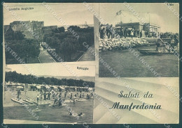 Foggia Manfredonia Castello Angioino Spiaggia Saluti Da FG Cartolina JK4136 - Foggia