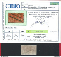 1857 TOSCANA, N° 12 1 Cr. Carminio  COPPIA USATA  Certificato Cilio - Toskana