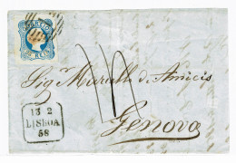 Portugal, 1858, # 6, Para Genova, Fragmento - Briefe U. Dokumente