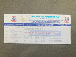 Bolton Wanderers V Manchester City 1995-96 Match Ticket - Eintrittskarten