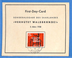 Saar - 1958 - Carte Postale FDC De Saarbrücken - G31878 - FDC
