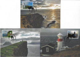 Féroé 2014 Y&T 802 à 804 Sur Cartes Maxima. Phares Férugiens - Lighthouses