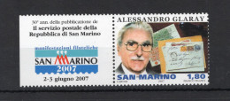 2007 SAN MARINO SET MNH ** 2129 Alessandro Glaray, Manifestazione Filatelica - Ungebraucht