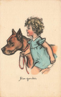 Germaine BOURET * CPA Illustrateur Bouret * éditeur M.D. PARIS * Bien Gardée ! * Enfant Fillette Chien Dog - Bouret, Germaine