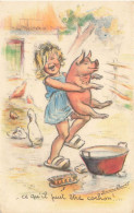 Germaine BOURET * CPA Illustrateur Bouret * Ce Qu'il Peut être Cochon ! * Enfant Fillette Pig - Bouret, Germaine