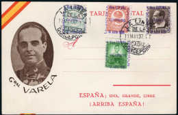 Cádiz - Guerra Civil - Sellos Patrióticos - Postal Patriótica (General Varela) Mat "La Línea 11/May./37" - Emissioni Nazionaliste